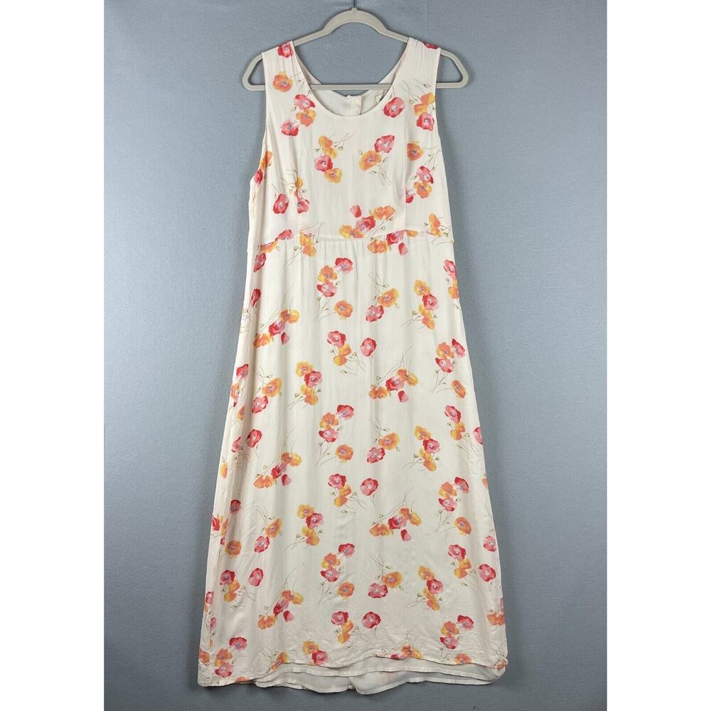 Vintage Eddie Bauer Floral Dress Womens 14 Midi Sleeveless Delicate Feminine